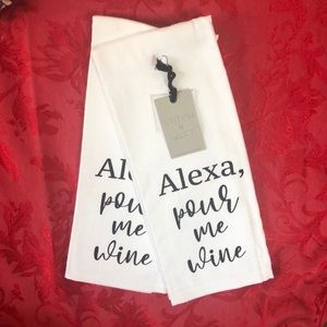 Set of 2 White terry cloth Kitchen towels “ Alexa, pour me wine”